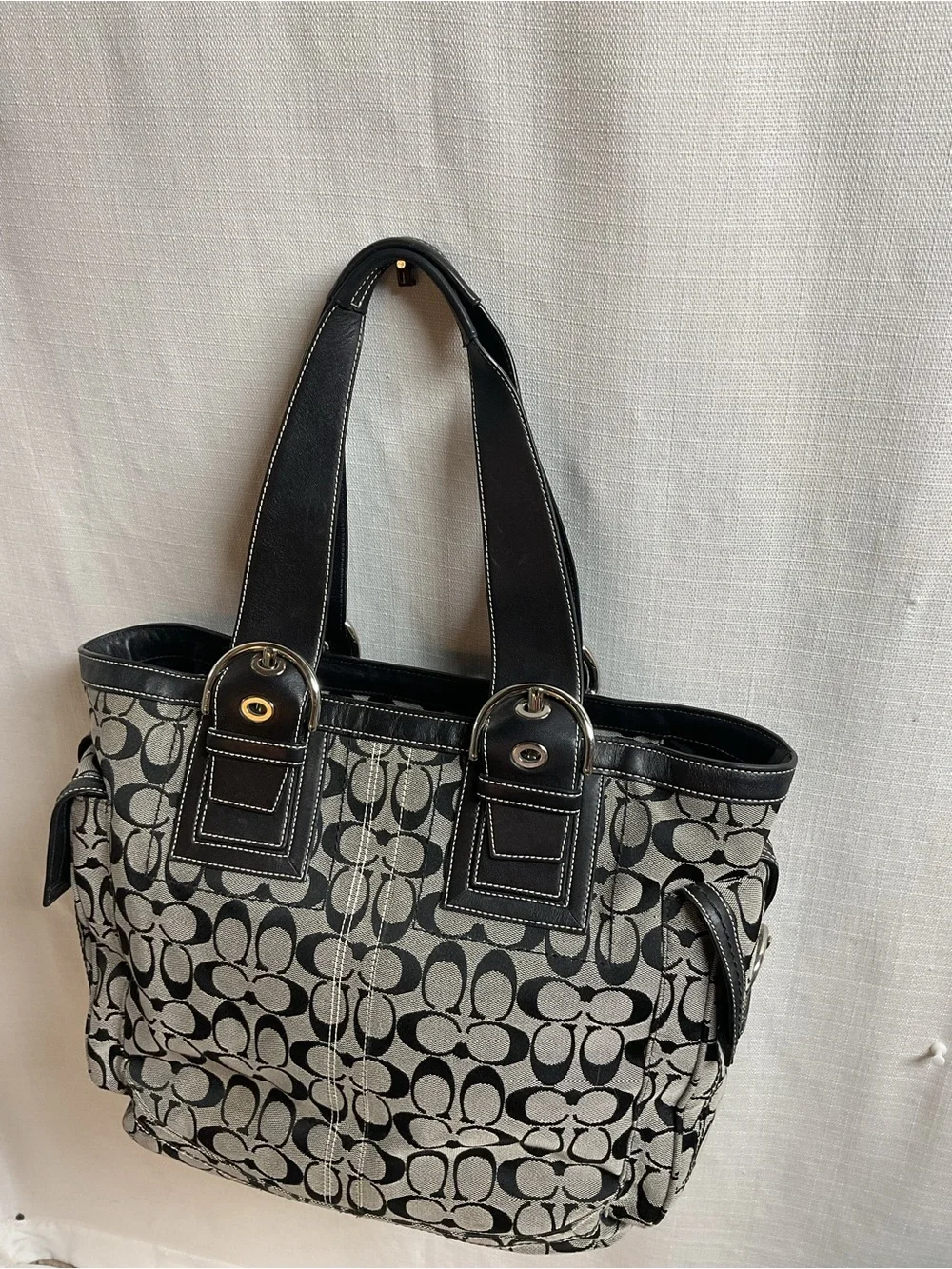 Coach Black & Gray Signature Canvas Tote